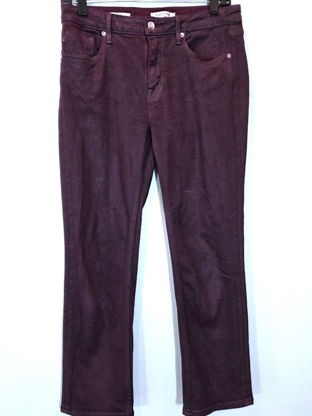 NWOT Vigoss Stevie Crop Straight Leg Maroon Waxed Look Jeans Size 28